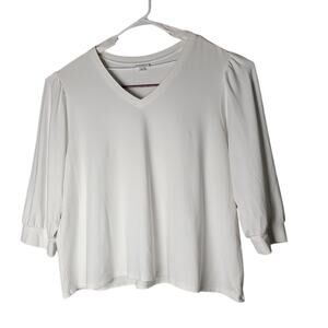 J. Jill White Knit Top 3X Cotton Tencel Blend Soft Stretch Minimalist Layering